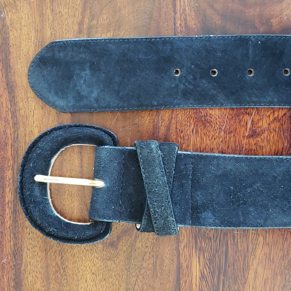 Vintage Wide Black Suede Leather Belt - Picture 4 of 8